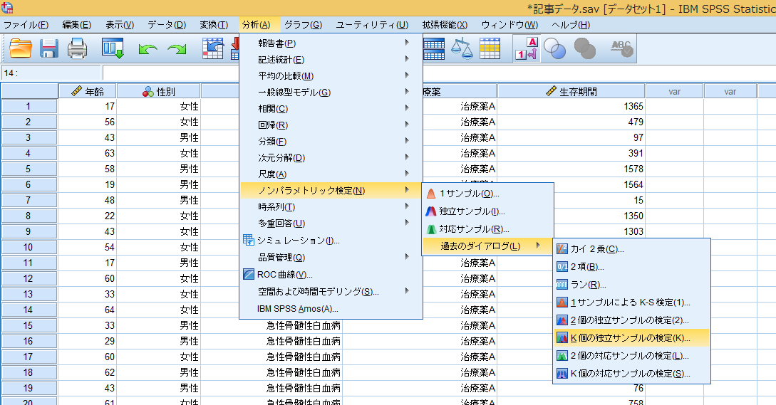 SPSSでクラスカルウォリス検定1