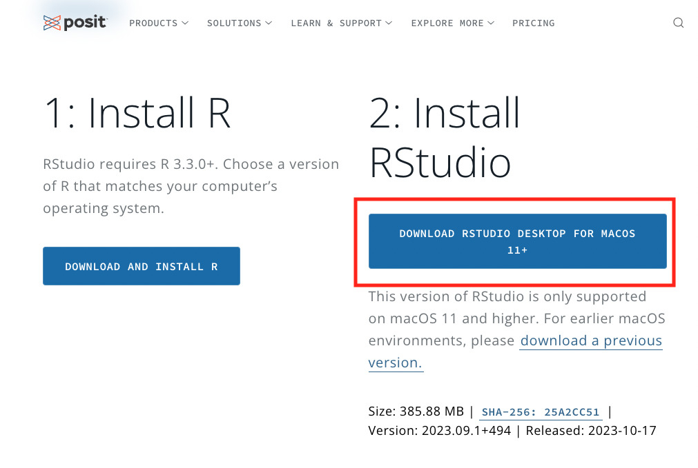 Rstudioのインストーラをダウンロードする